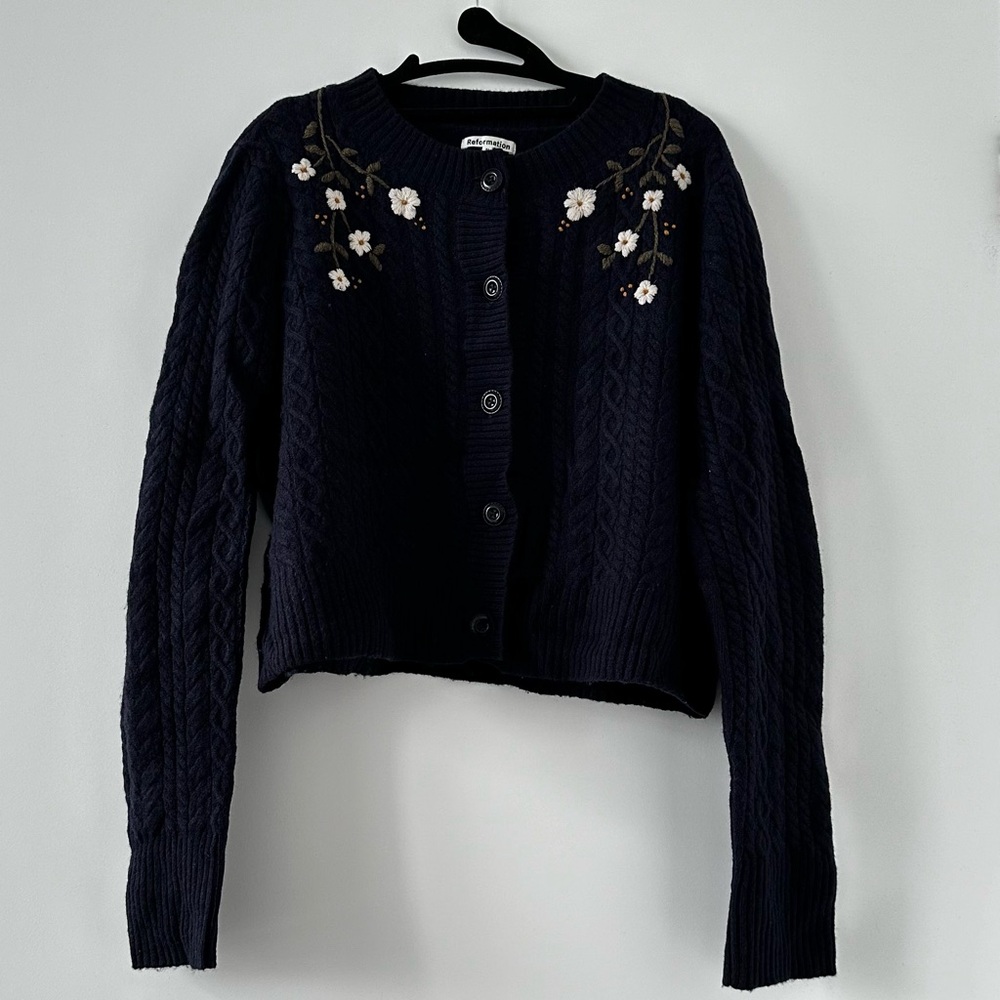 Reformation Wool Embroidered Cardigan
